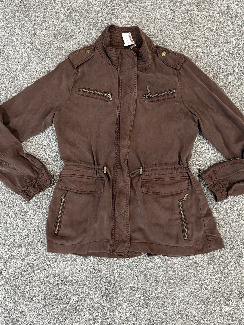 NWT! Max Jeans Chocolate Brown Utility Field Jacket Zip Front Pockets Women’s XS